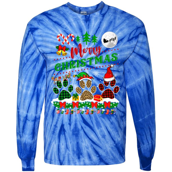 Merry Christmas Santa Reindeer Elf Dog Paws Funny Family Meaningful Gift Tie-Dye Long Sleeve Shirt