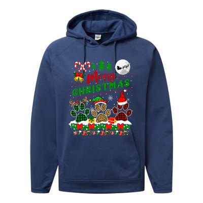 Merry Christmas Santa Reindeer Elf Dog Paws Funny Family Meaningful Gift Performance Fleece Hoodie