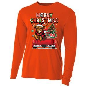 Merry Christmas Scottish Highland Cow Xmas Farm Animal Lover Funny Gift Cooling Performance Long Sleeve Crew