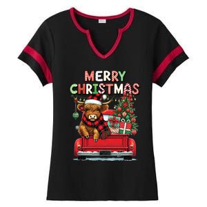 Merry Christmas Scottish Highland Cow Xmas Farm Animal Lover Funny Gift Ladies Halftime Notch Neck Tee