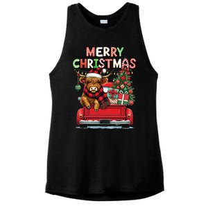 Merry Christmas Scottish Highland Cow Xmas Farm Animal Lover Funny Gift Ladies PosiCharge Tri-Blend Wicking Tank