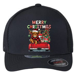 Merry Christmas Scottish Highland Cow Xmas Farm Animal Lover Funny Gift Flexfit Unipanel Trucker Cap