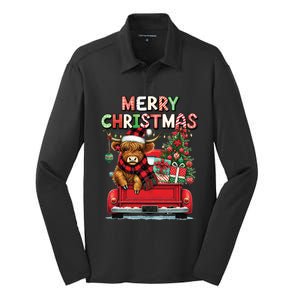 Merry Christmas Scottish Highland Cow Xmas Farm Animal Lover Funny Gift Silk Touch Performance Long Sleeve Polo