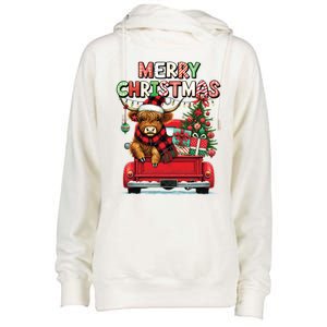 Merry Christmas Scottish Highland Cow Xmas Farm Animal Lover Funny Gift Womens Funnel Neck Pullover Hood