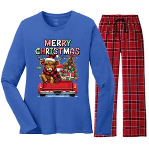 Merry Christmas Scottish Highland Cow Xmas Farm Animal Lover Funny Gift Women's Long Sleeve Flannel Pajama Set 