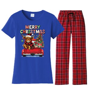 Merry Christmas Scottish Highland Cow Xmas Farm Animal Lover Funny Gift Women's Flannel Pajama Set