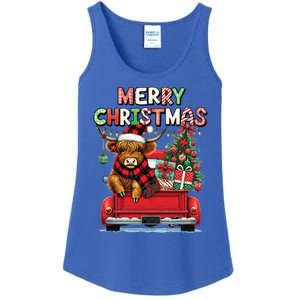 Merry Christmas Scottish Highland Cow Xmas Farm Animal Lover Funny Gift Ladies Essential Tank