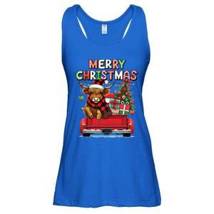 Merry Christmas Scottish Highland Cow Xmas Farm Animal Lover Funny Gift Ladies Essential Flowy Tank