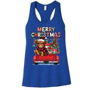 Merry Christmas Scottish Highland Cow Xmas Farm Animal Lover Funny Gift Women's Racerback Tank