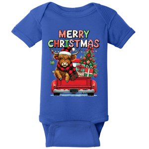 Merry Christmas Scottish Highland Cow Xmas Farm Animal Lover Funny Gift Baby Bodysuit