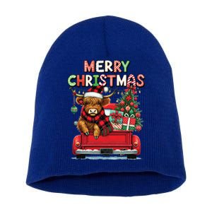 Merry Christmas Scottish Highland Cow Xmas Farm Animal Lover Funny Gift Short Acrylic Beanie