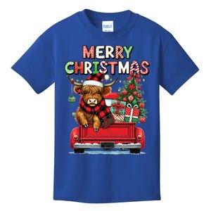 Merry Christmas Scottish Highland Cow Xmas Farm Animal Lover Funny Gift Kids T-Shirt