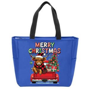 Merry Christmas Scottish Highland Cow Xmas Farm Animal Lover Funny Gift Zip Tote Bag