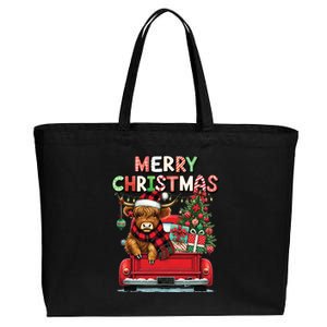 Merry Christmas Scottish Highland Cow Xmas Farm Animal Lover Funny Gift Cotton Canvas Jumbo Tote