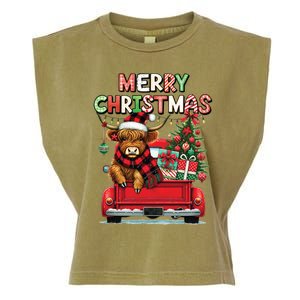 Merry Christmas Scottish Highland Cow Xmas Farm Animal Lover Funny Gift Garment-Dyed Women's Muscle Tee