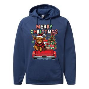 Merry Christmas Scottish Highland Cow Xmas Farm Animal Lover Funny Gift Performance Fleece Hoodie