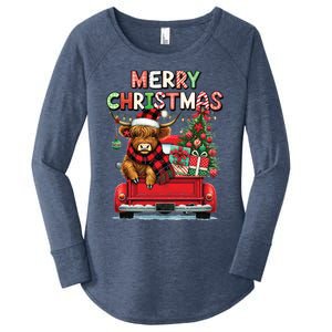 Merry Christmas Scottish Highland Cow Xmas Farm Animal Lover Funny Gift Women's Perfect Tri Tunic Long Sleeve Shirt