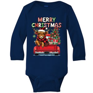 Merry Christmas Scottish Highland Cow Xmas Farm Animal Lover Funny Gift Baby Long Sleeve Bodysuit