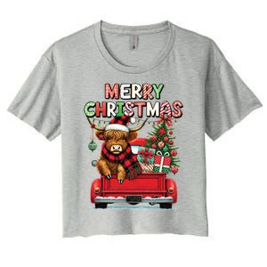 Merry Christmas Scottish Highland Cow Xmas Farm Animal Lover Funny Gift Women's Crop Top Tee