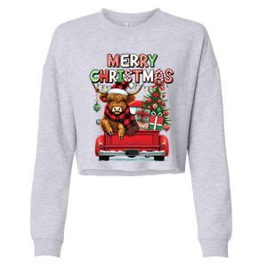 Merry Christmas Scottish Highland Cow Xmas Farm Animal Lover Funny Gift Cropped Pullover Crew