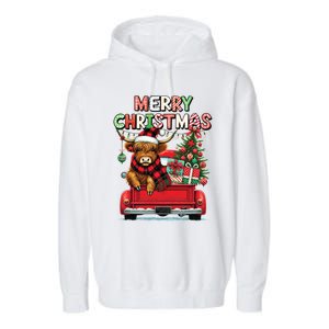 Merry Christmas Scottish Highland Cow Xmas Farm Animal Lover Funny Gift Garment-Dyed Fleece Hoodie