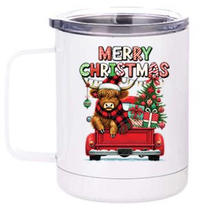 Merry Christmas Scottish Highland Cow Xmas Farm Animal Lover Funny Gift 12 oz Stainless Steel Tumbler Cup