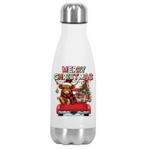 Merry Christmas Scottish Highland Cow Xmas Farm Animal Lover Funny Gift Stainless Steel Insulated Water Bottle