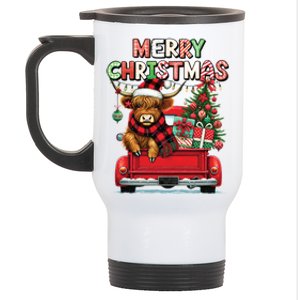 Merry Christmas Scottish Highland Cow Xmas Farm Animal Lover Funny Gift Stainless Steel Travel Mug