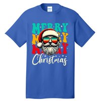 Merry Christmas Santa Face Retro Sunglasses Vintage Humor Funny Gift Tall T-Shirt