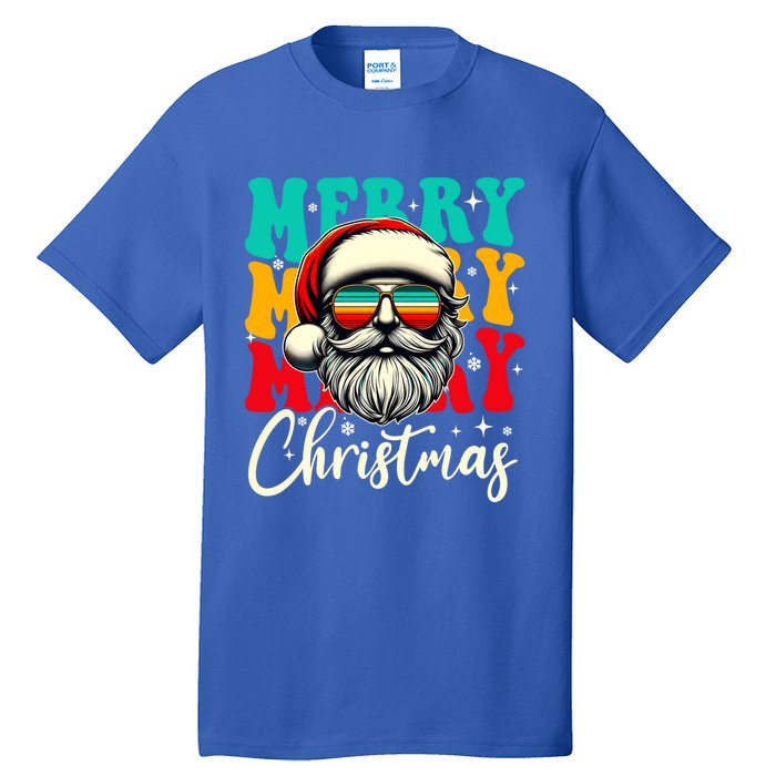 Merry Christmas Santa Face Retro Sunglasses Vintage Humor Funny Gift Tall T-Shirt