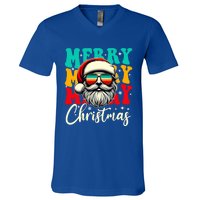 Merry Christmas Santa Face Retro Sunglasses Vintage Humor Funny Gift V-Neck T-Shirt