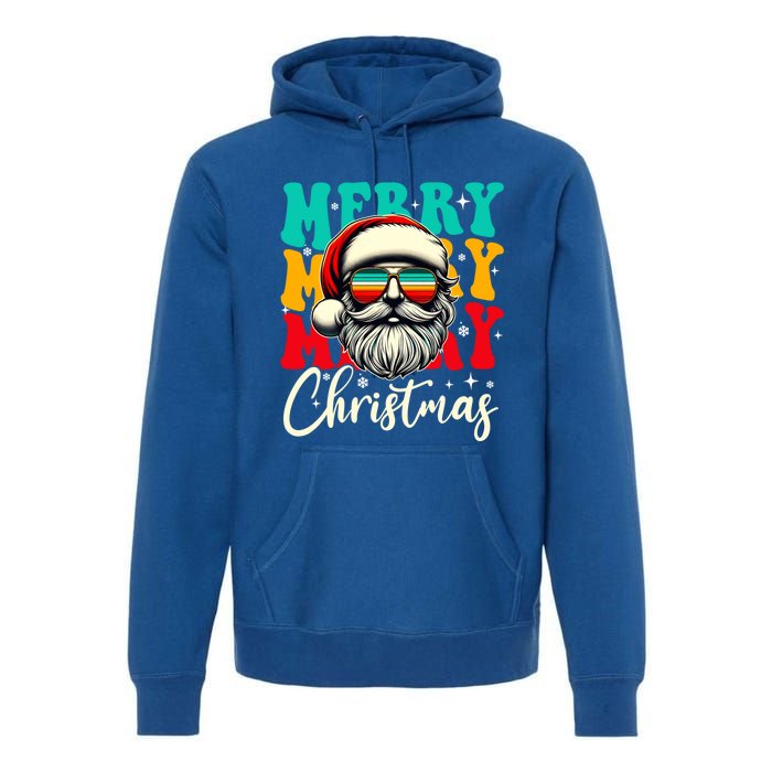 Merry Christmas Santa Face Retro Sunglasses Vintage Humor Funny Gift Premium Hoodie