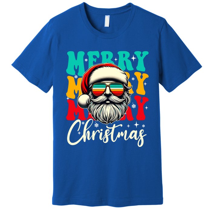 Merry Christmas Santa Face Retro Sunglasses Vintage Humor Funny Gift Premium T-Shirt