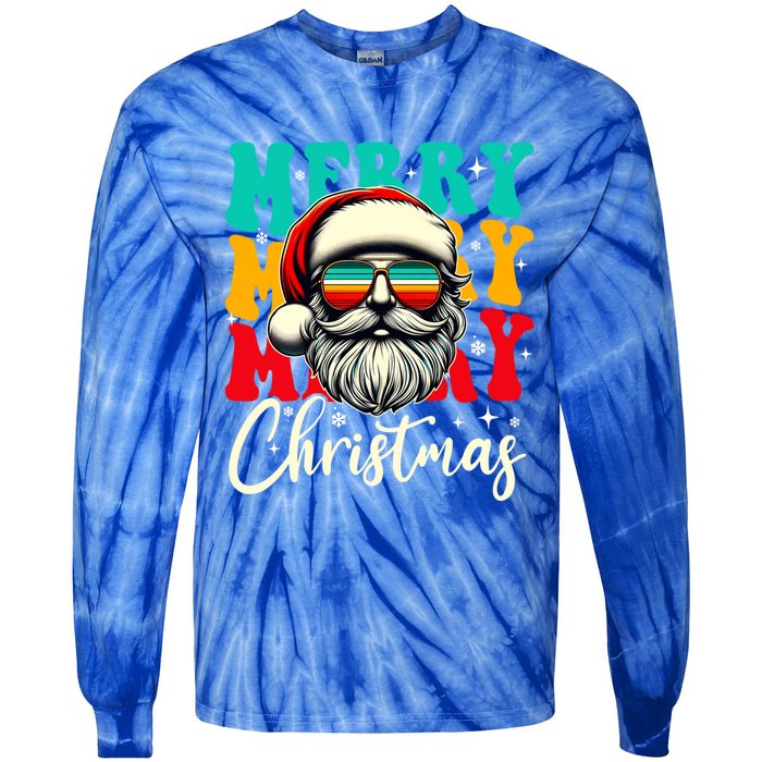 Merry Christmas Santa Face Retro Sunglasses Vintage Humor Funny Gift Tie-Dye Long Sleeve Shirt