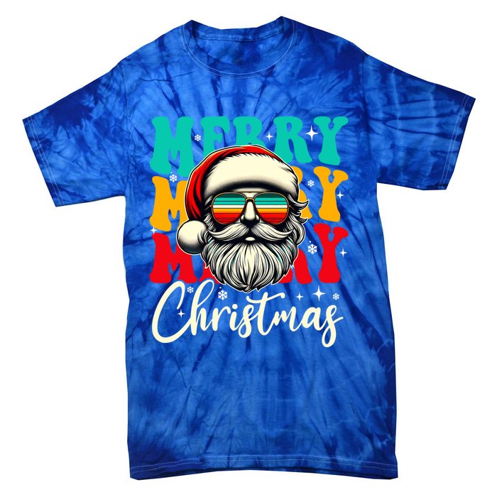 Merry Christmas Santa Face Retro Sunglasses Vintage Humor Funny Gift Tie-Dye T-Shirt