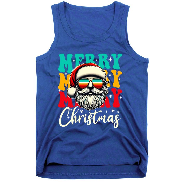 Merry Christmas Santa Face Retro Sunglasses Vintage Humor Funny Gift Tank Top