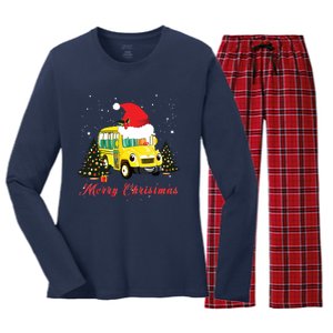 Merry Christmas School Bus Driver Xmas Pajamas Gifto Women's Long Sleeve Flannel Pajama Set 