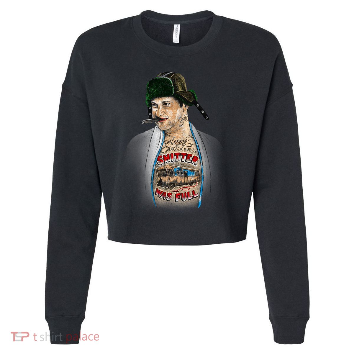 Merry Christmas Shitter Was Full Cropped Pullover Crew