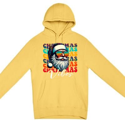 Merry Christmas Santa Face Retro Sunglasses Vintage Humor Gift Premium Pullover Hoodie