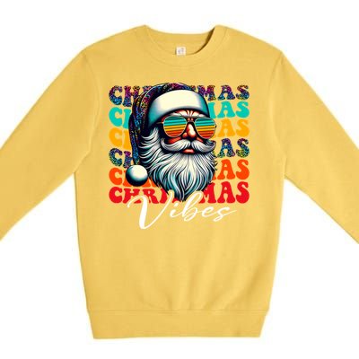 Merry Christmas Santa Face Retro Sunglasses Vintage Humor Gift Premium Crewneck Sweatshirt