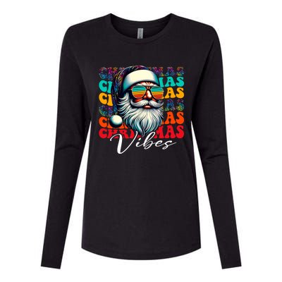 Merry Christmas Santa Face Retro Sunglasses Vintage Humor Gift Womens Cotton Relaxed Long Sleeve T-Shirt