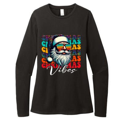 Merry Christmas Santa Face Retro Sunglasses Vintage Humor Gift Womens CVC Long Sleeve Shirt