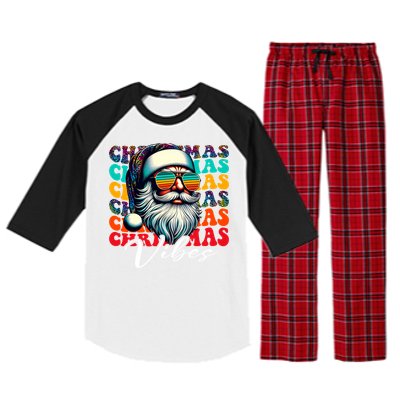 Merry Christmas Santa Face Retro Sunglasses Vintage Humor Gift Raglan Sleeve Pajama Set