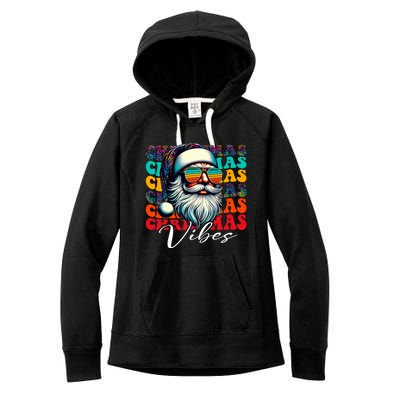 Merry Christmas Santa Face Retro Sunglasses Vintage Humor Gift Women's Fleece Hoodie