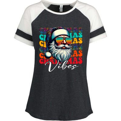 Merry Christmas Santa Face Retro Sunglasses Vintage Humor Gift Enza Ladies Jersey Colorblock Tee