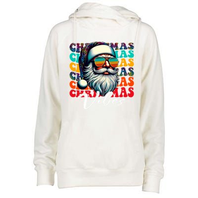 Merry Christmas Santa Face Retro Sunglasses Vintage Humor Gift Womens Funnel Neck Pullover Hood