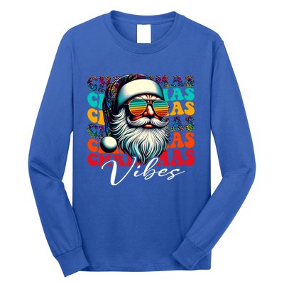 Merry Christmas Santa Face Retro Sunglasses Vintage Humor Gift Long Sleeve Shirt