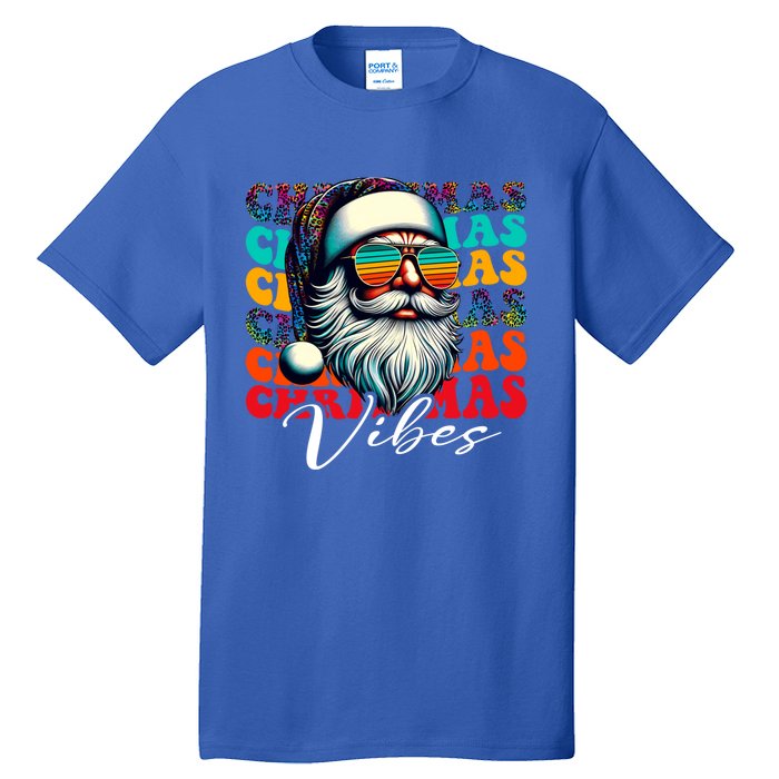 Merry Christmas Santa Face Retro Sunglasses Vintage Humor Gift Tall T-Shirt