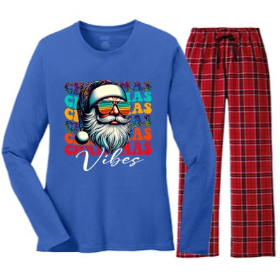 Merry Christmas Santa Face Retro Sunglasses Vintage Humor Gift Women's Long Sleeve Flannel Pajama Set 