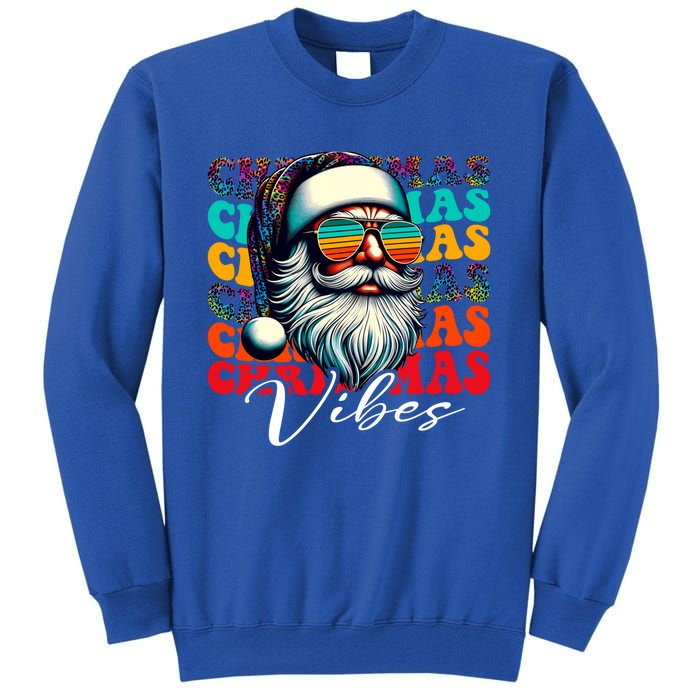 Merry Christmas Santa Face Retro Sunglasses Vintage Humor Gift Tall Sweatshirt